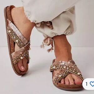 Free People Moon Child Embellished Rose Gold Sandals 38.5/8.5